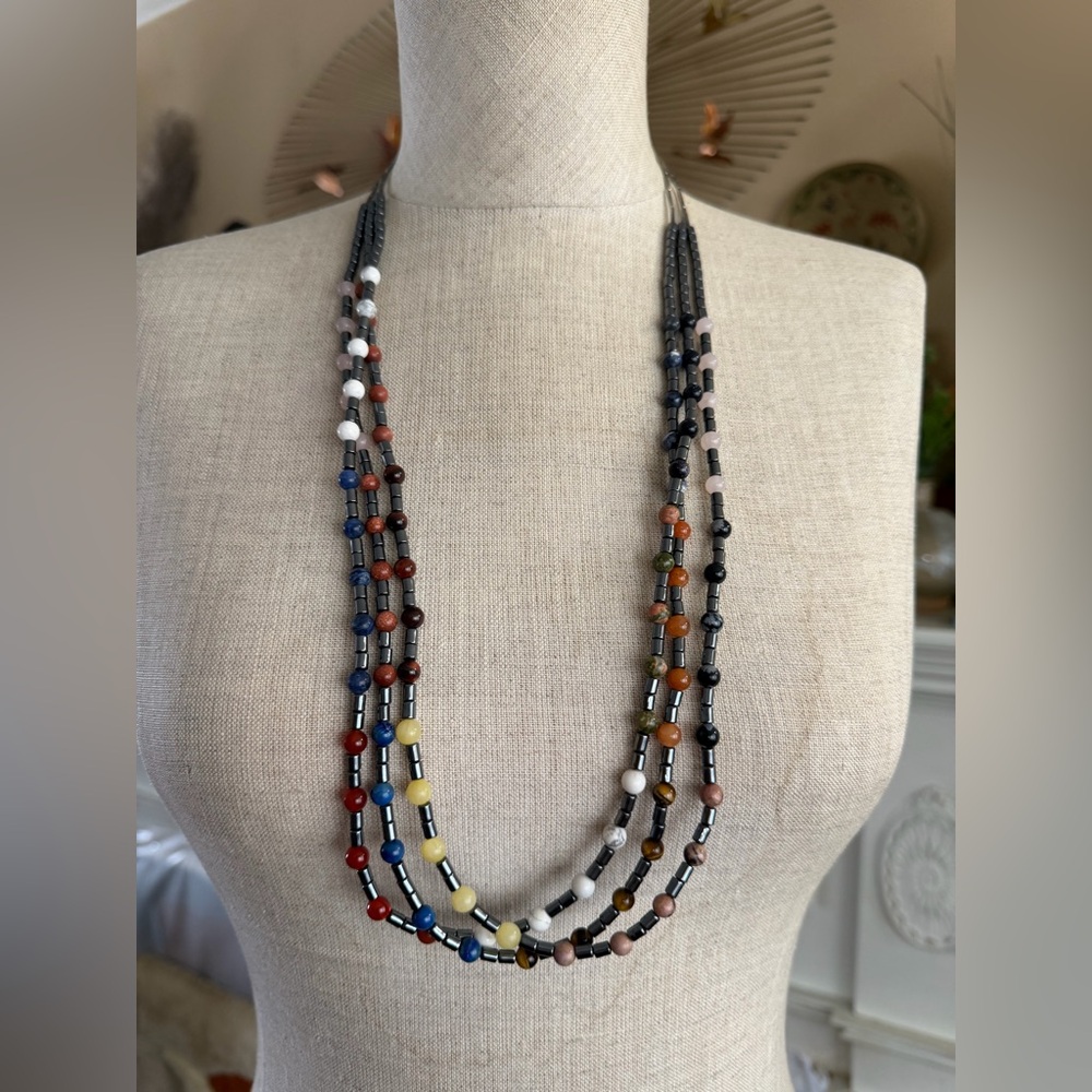 Vintage Multi-Stone Beaded Statement Necklace - image 2